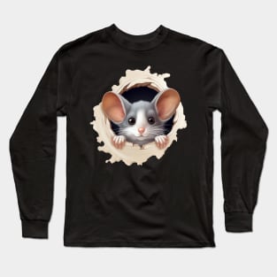 Cute Mouse Peeking Out of Hole Long Sleeve T-Shirt